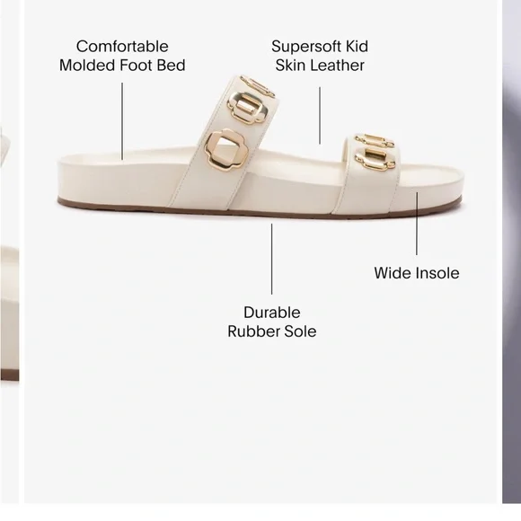 Larroude Milan Cream Slide Sandals with Gold Accents - Picture 6 of 9